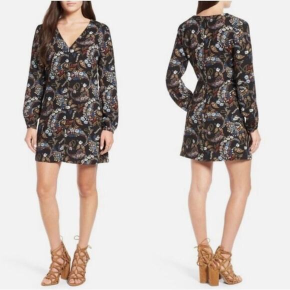 Wayf Floral Paisley Malone Boho Balloon Sleeve Mini Shift Dress Size L - Picture 2 of 16